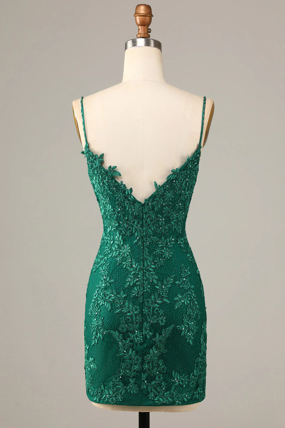 Tight slim shoulder straps dark green decals short Cocktail Dresses
