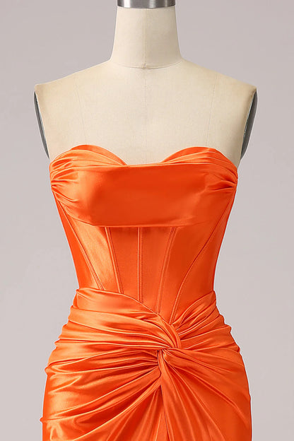Orange Mermaid Sweetheart Tight Bra Long Sparkling Split Prom Dress