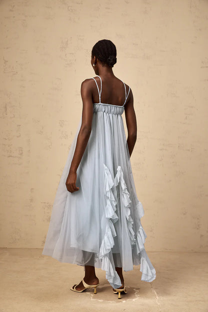 Whimsical A-Line Spaghetti Strap Sweetheart Neck Open Back High Low Evening Dress