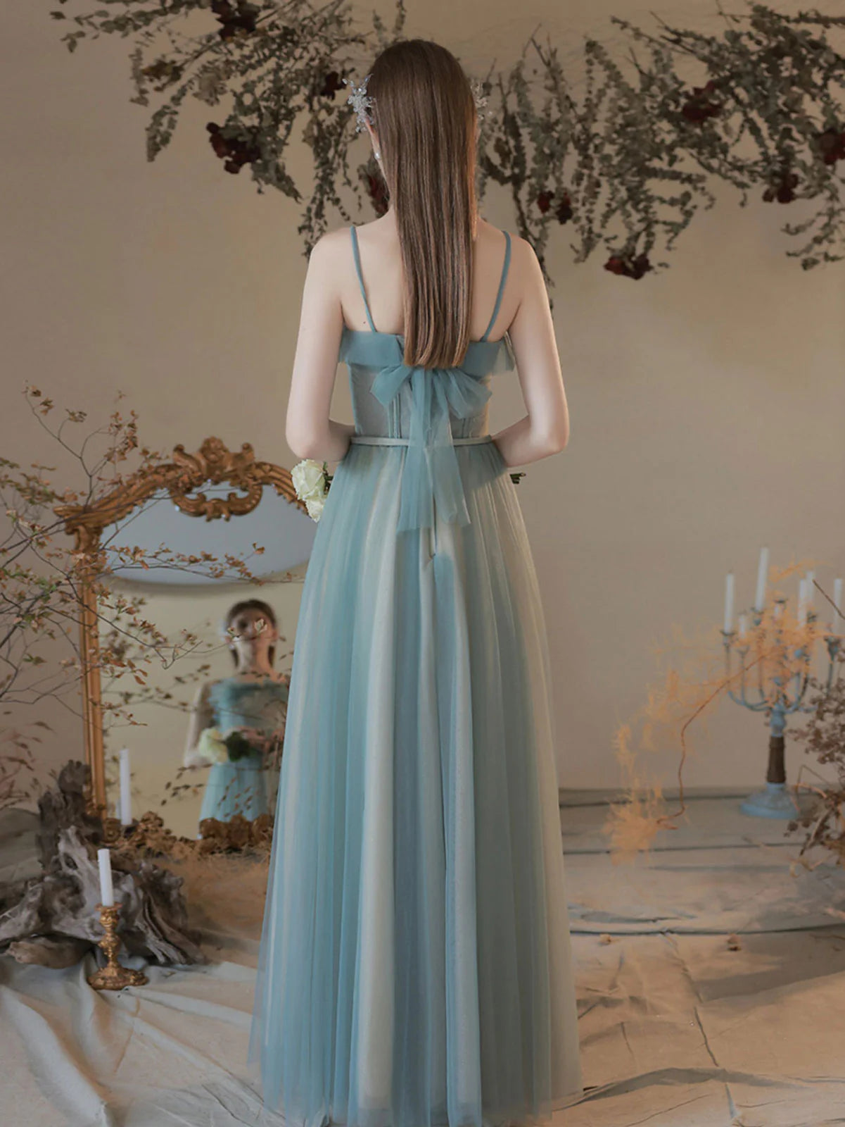 Whimsical A-Line Sweetheart Corset Tie Back Floor-Length Tulle Prom Dress