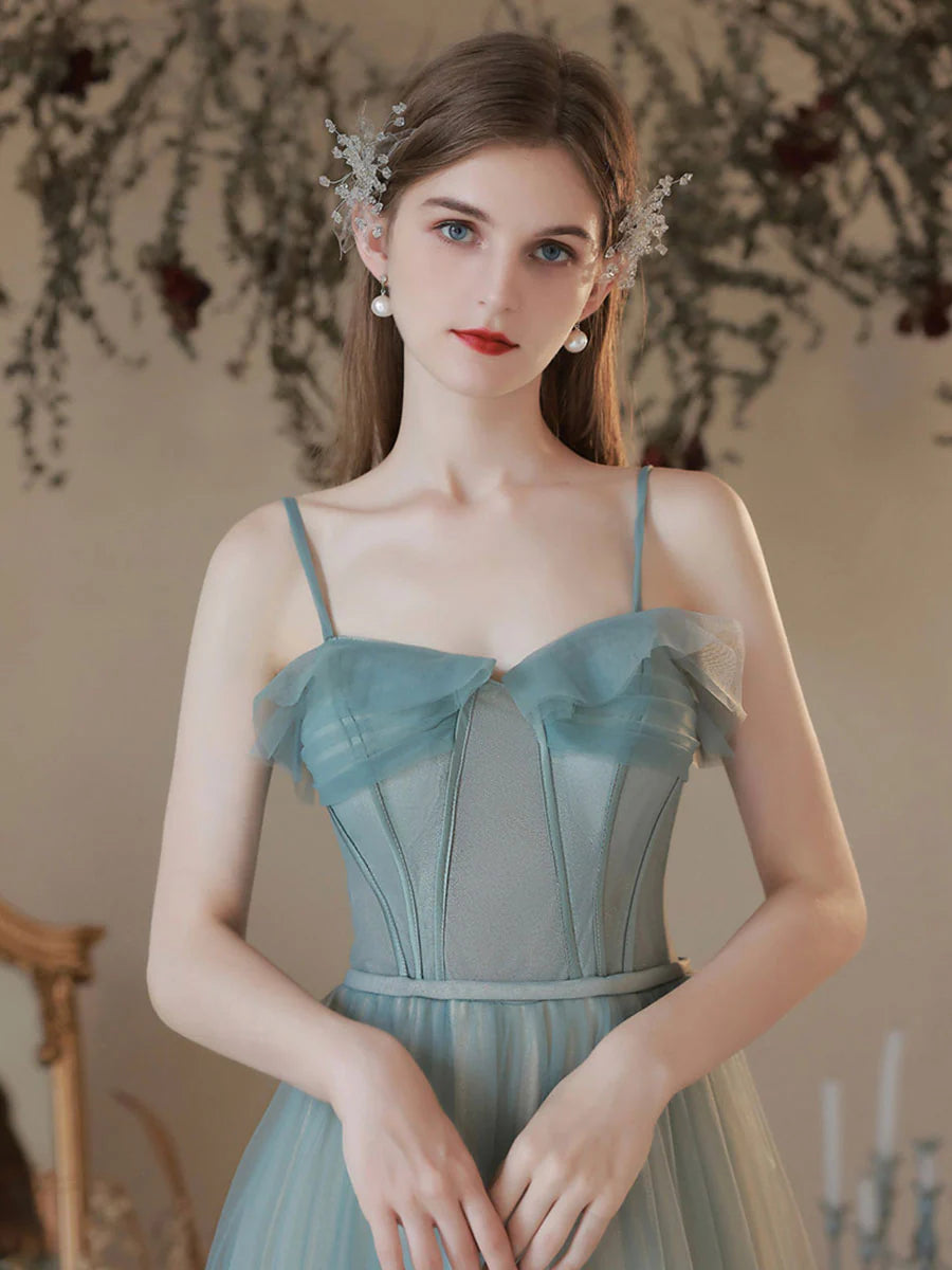 Whimsical A-Line Sweetheart Corset Tie Back Floor-Length Tulle Prom Dress