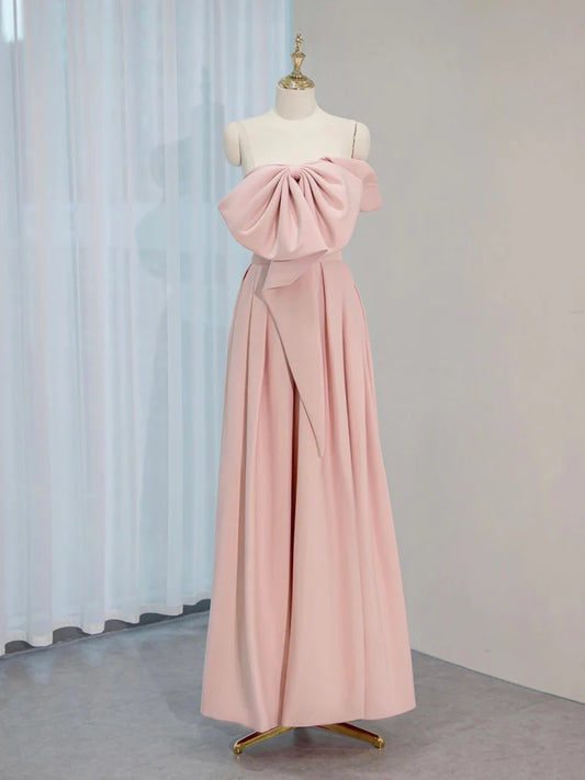 Whimsical Off-Shoulder Oversized Bow Floor-Length Corset-Back Satin Prom Dress