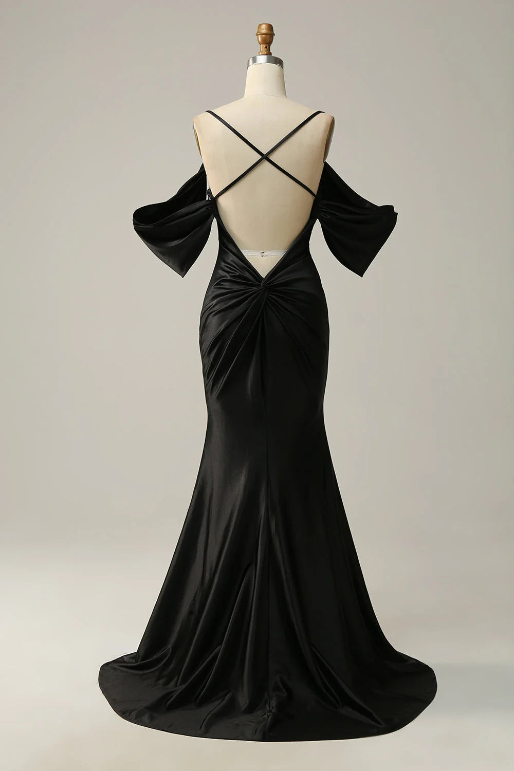 Fish tail off shoulder black off back long prom dress