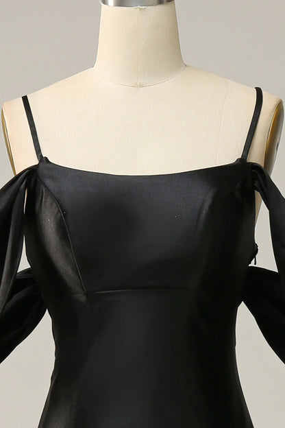 Fish tail off shoulder black off back long prom dress