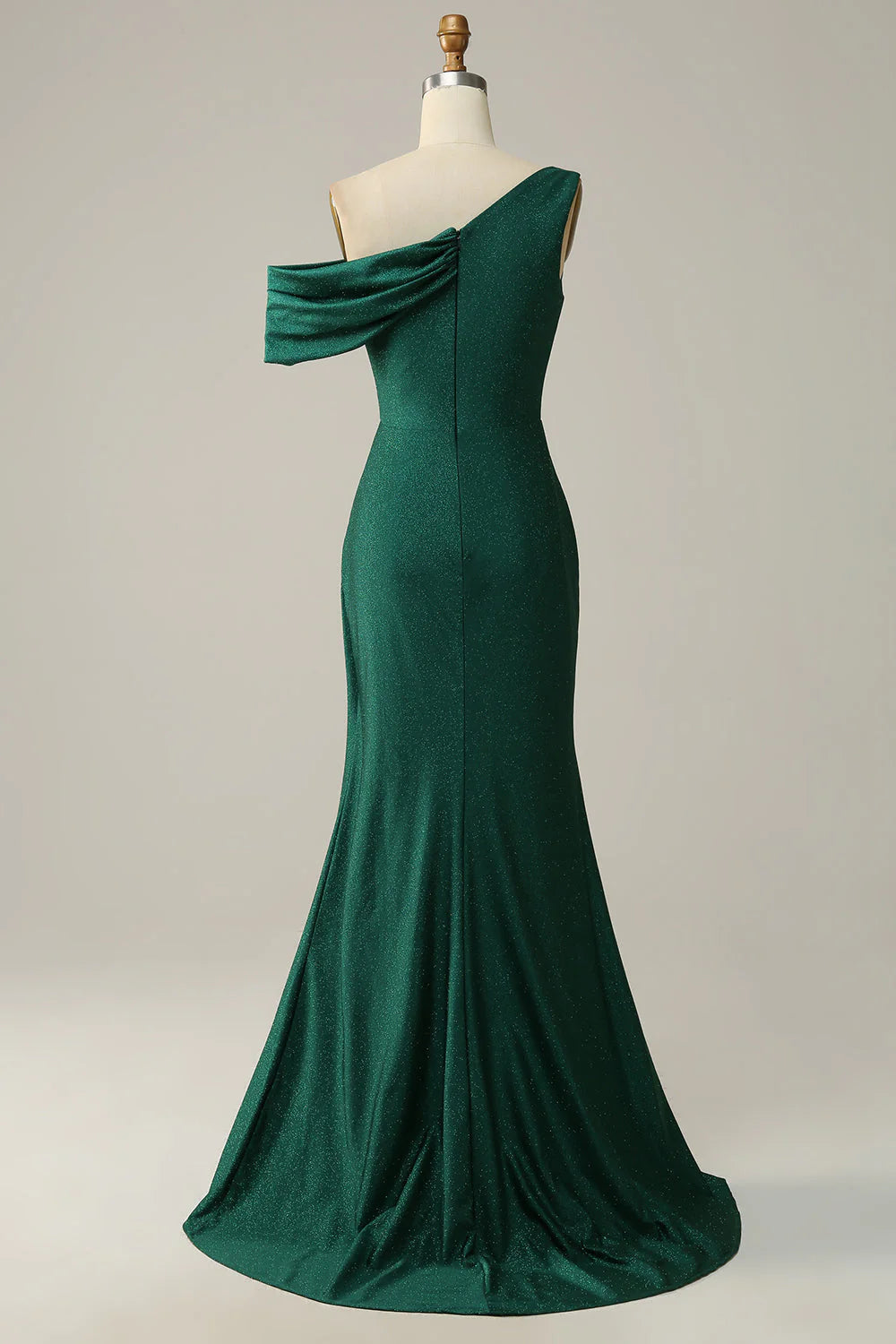 Fish Tail One Shoulder Deep Green Long Prom Dress