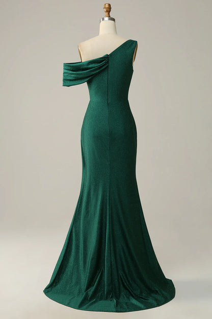 Fish Tail One Shoulder Deep Green Long Prom Dress