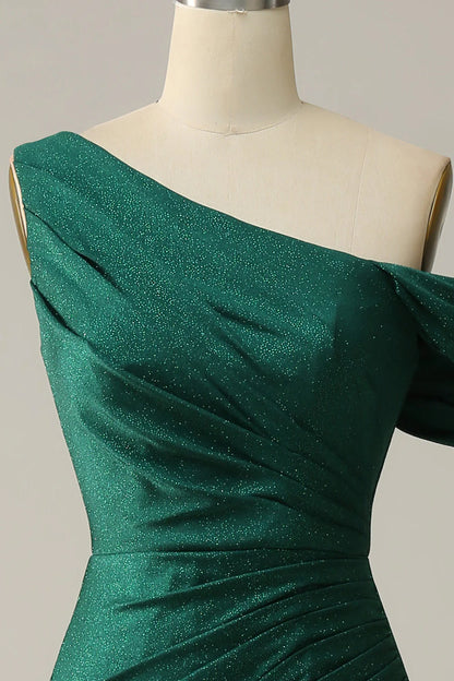 Fish Tail One Shoulder Deep Green Long Prom Dress