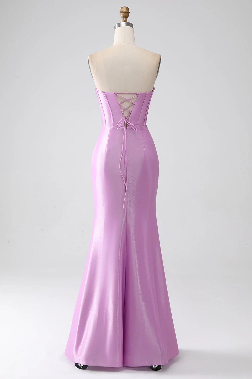 Pleated strapless purple mermaid corset prom dress