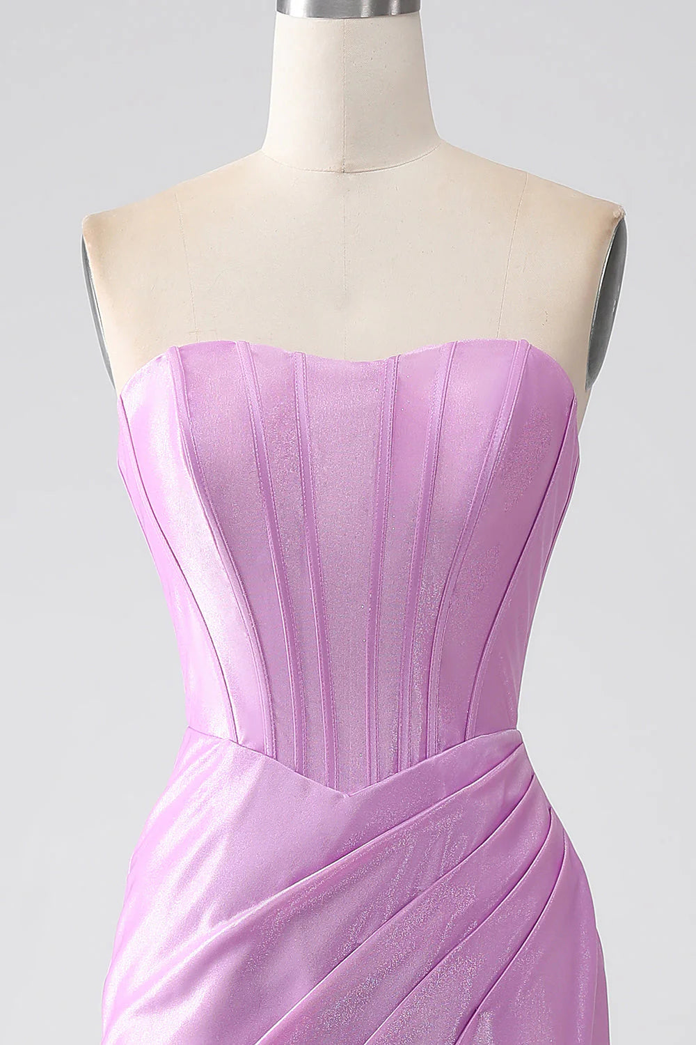 Pleated strapless purple mermaid corset prom dress