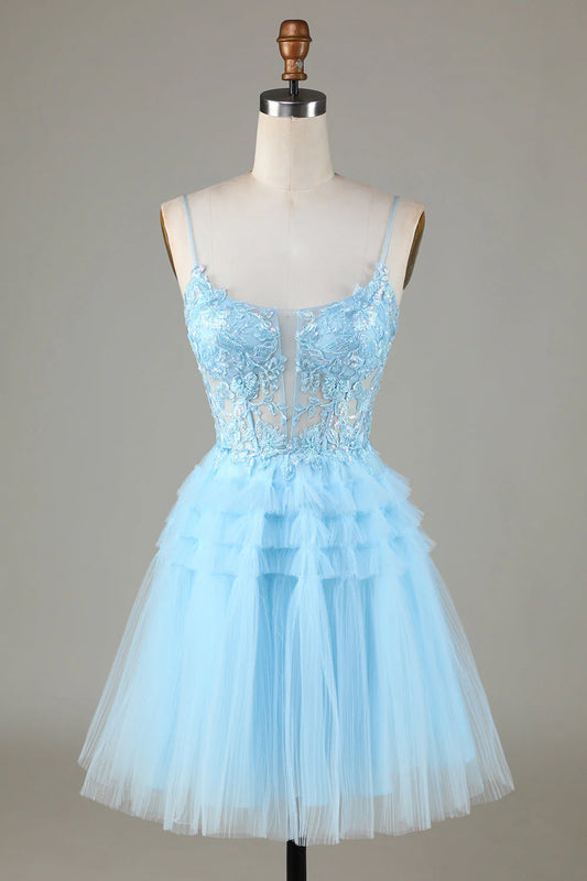 Blue Sparkling Cute Cocktail Dresses with Decals