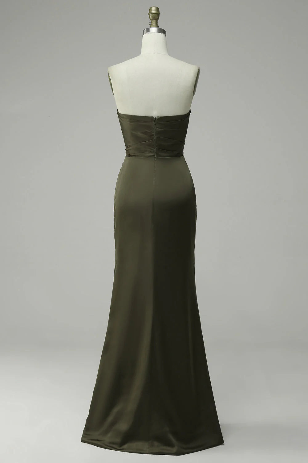 Green slit bra satin prom dress