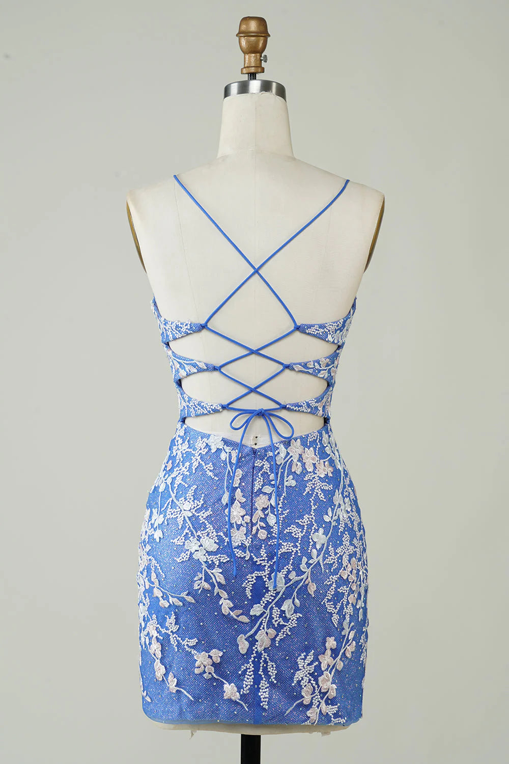 Tight V-neck blue short back decal cross over Cocktail Dresses