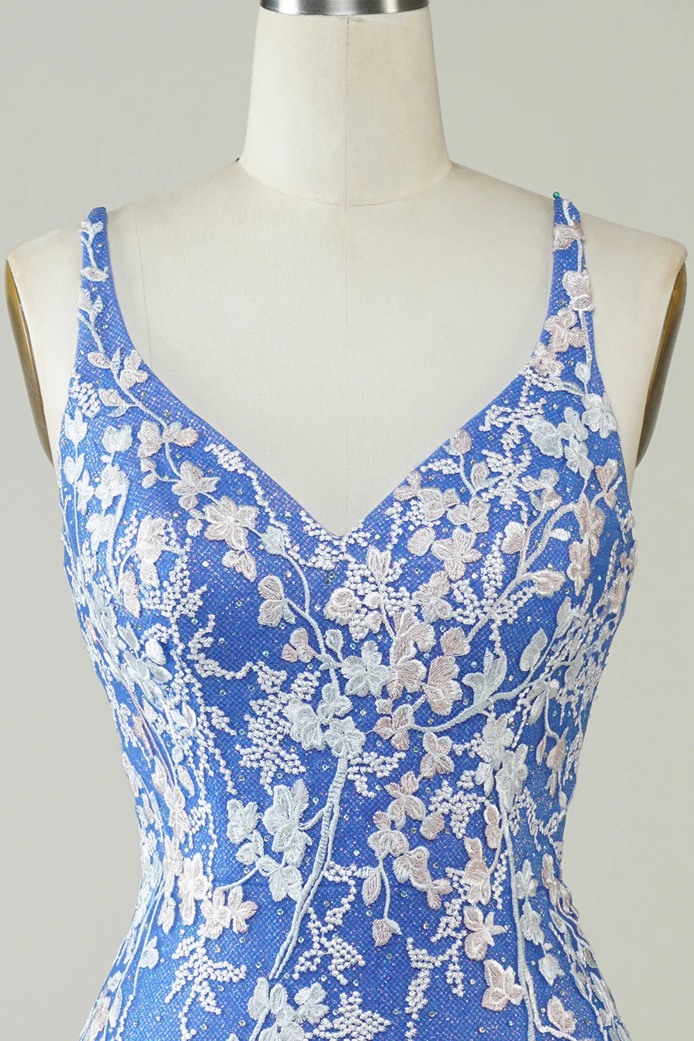 Tight V-neck blue short back decal cross over Cocktail Dresses