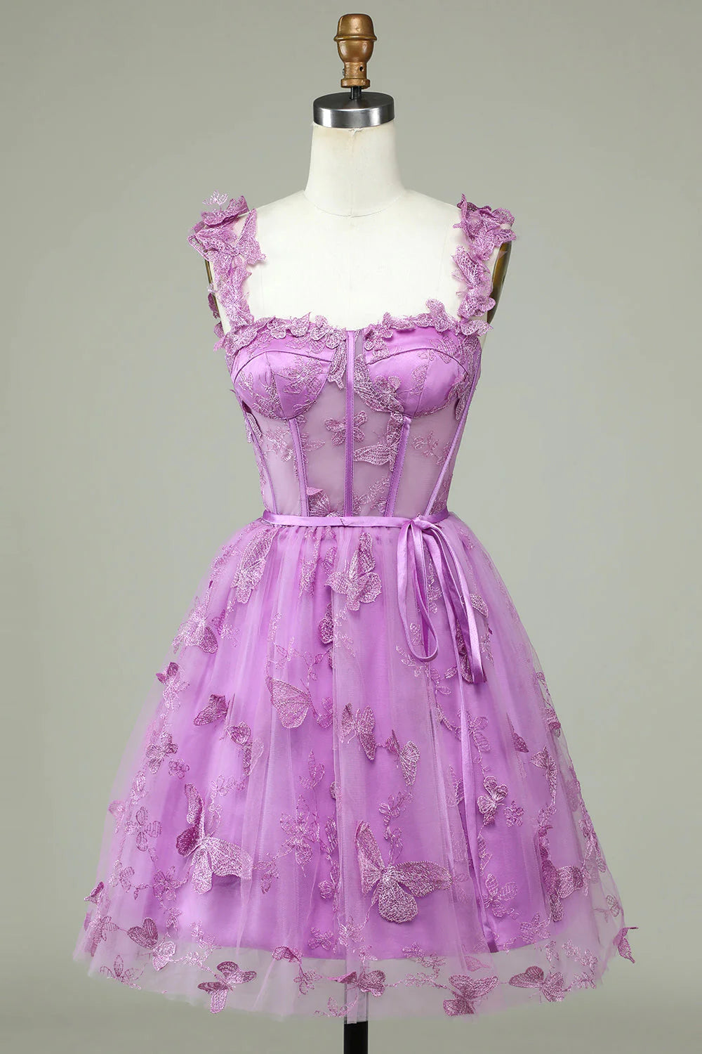 Cute A-shaped Sweetheart Purple Tight Corset with Applique Cocktail Dresses
