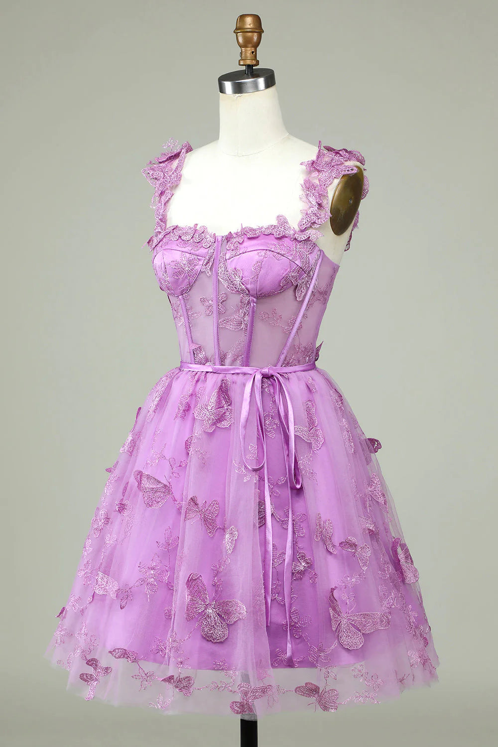 Cute A-shaped Sweetheart Purple Tight Corset with Applique Cocktail Dresses