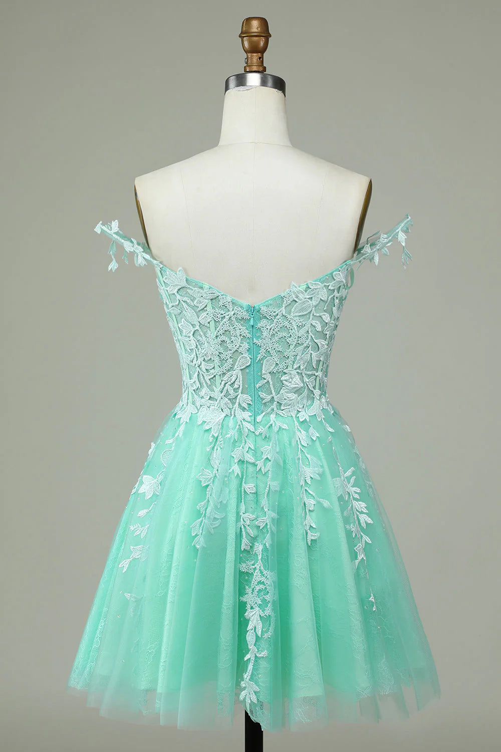 Cute A-shaped thin shoulder strap with mint color sticker short Cocktail Dresses