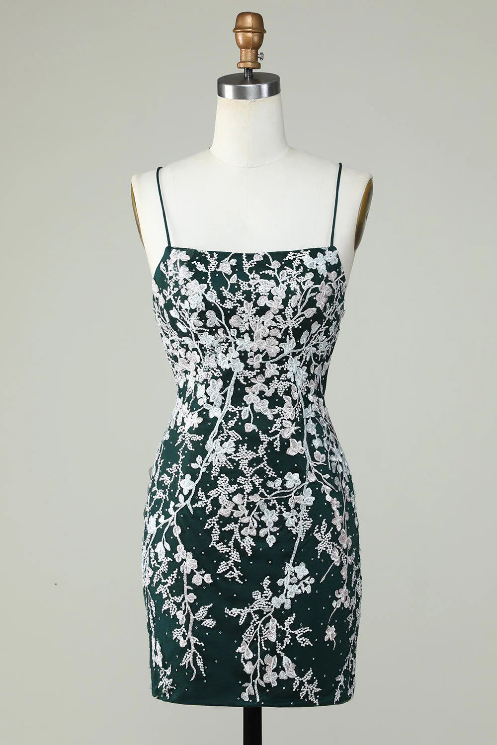Dark green thin shoulder strap decal tight fitting Cocktail Dresses