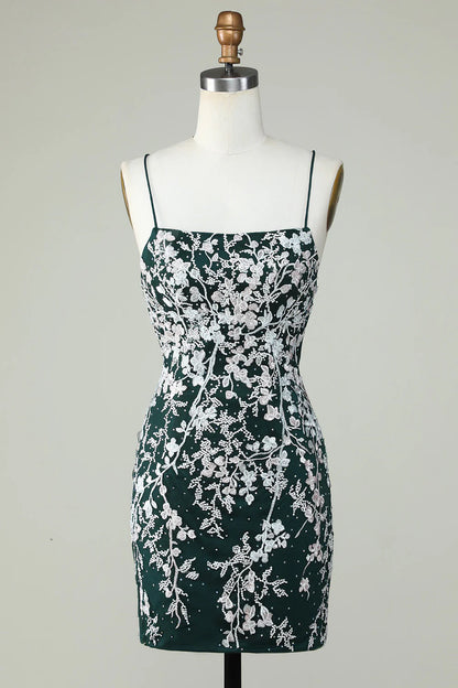 Dark green thin shoulder strap decal tight fitting Cocktail Dresses