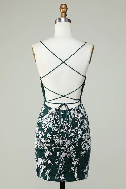 Dark green thin shoulder strap decal tight fitting Cocktail Dresses