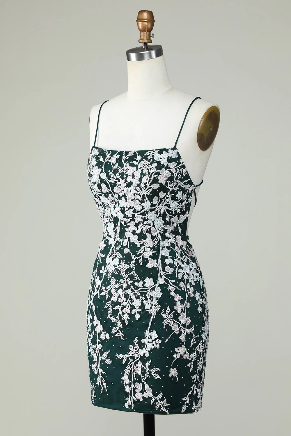 Dark green thin shoulder strap decal tight fitting Cocktail Dresses