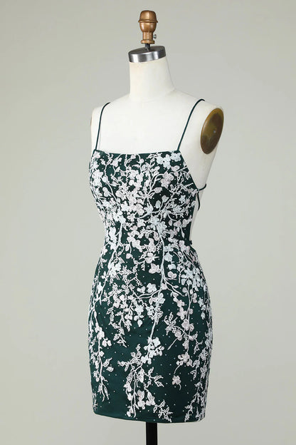 Dark green thin shoulder strap decal tight fitting Cocktail Dresses