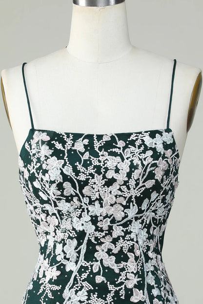 Dark green thin shoulder strap decal tight fitting Cocktail Dresses