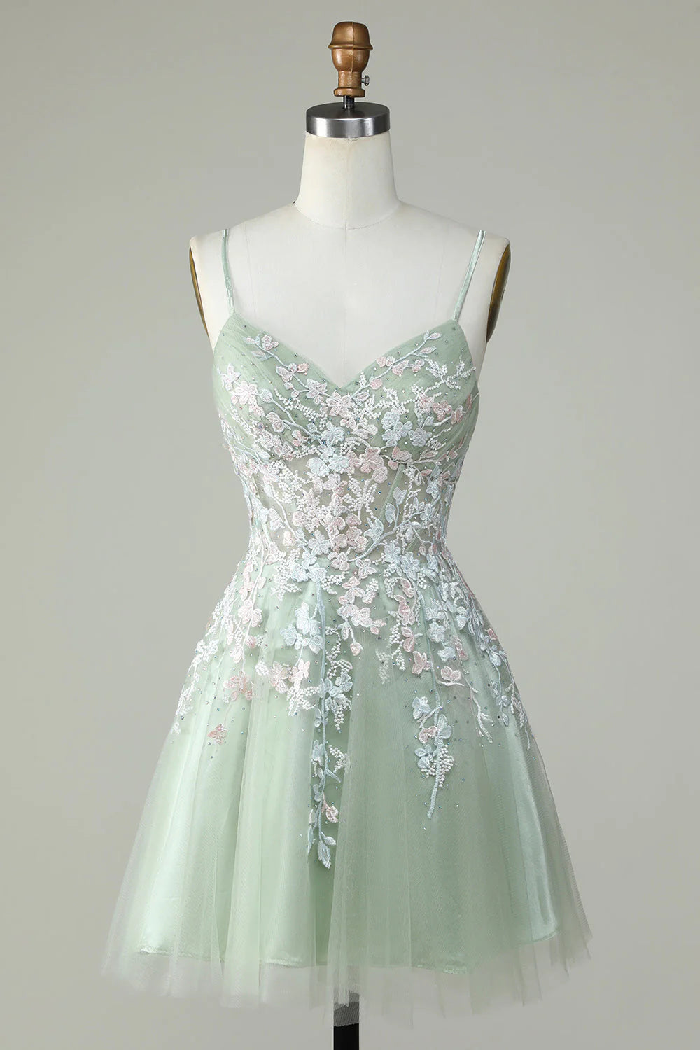 Dusty Sage Slim Shoulder Strap Cross Back Cocktail Dresses