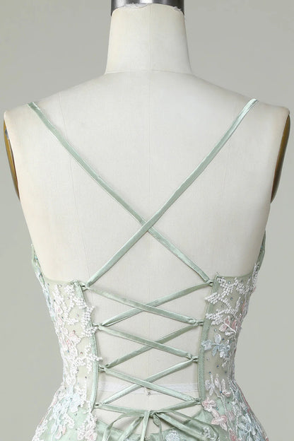 Dusty Sage Slim Shoulder Strap Cross Back Cocktail Dresses