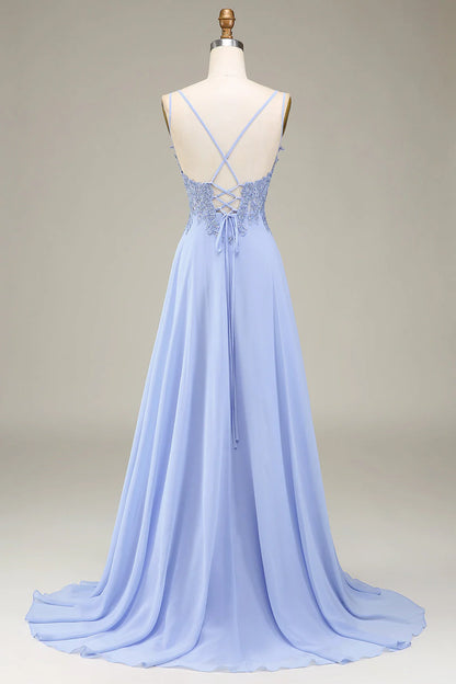 A-shaped sticker lavender color long prom dress