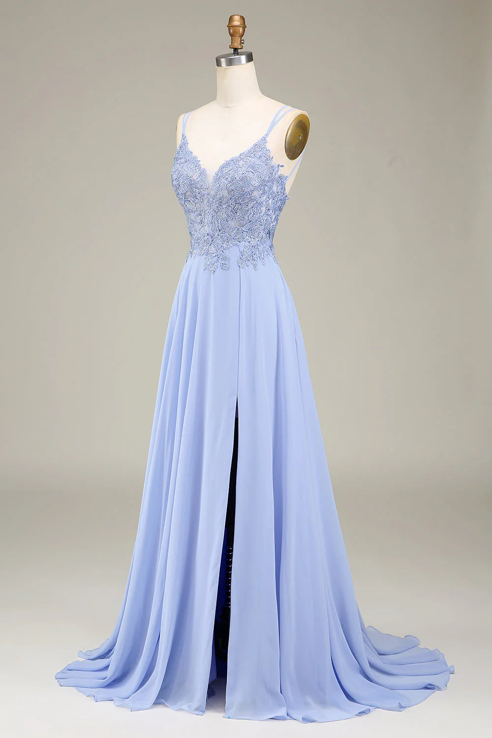 A-shaped sticker lavender color long prom dress