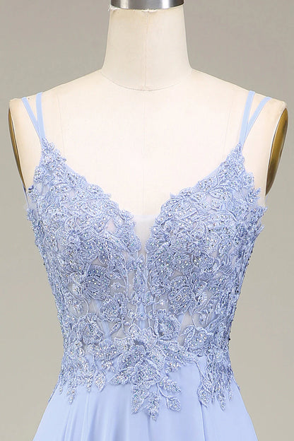 A-shaped sticker lavender color long prom dress