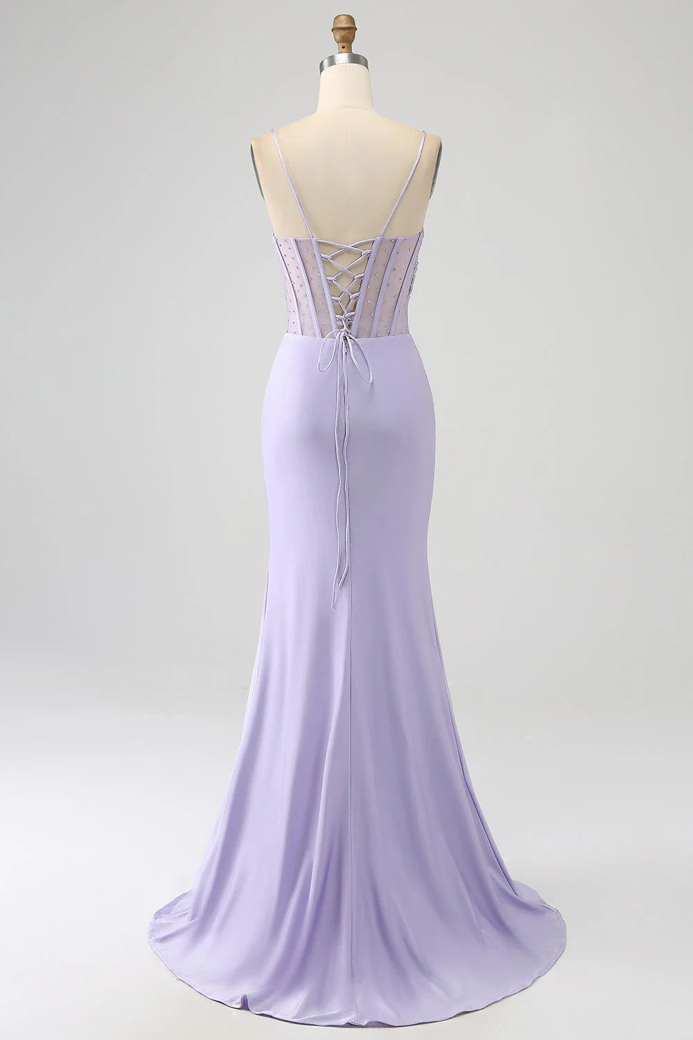 Sequin light purple tight fitting corset fish tail long slit prom dress