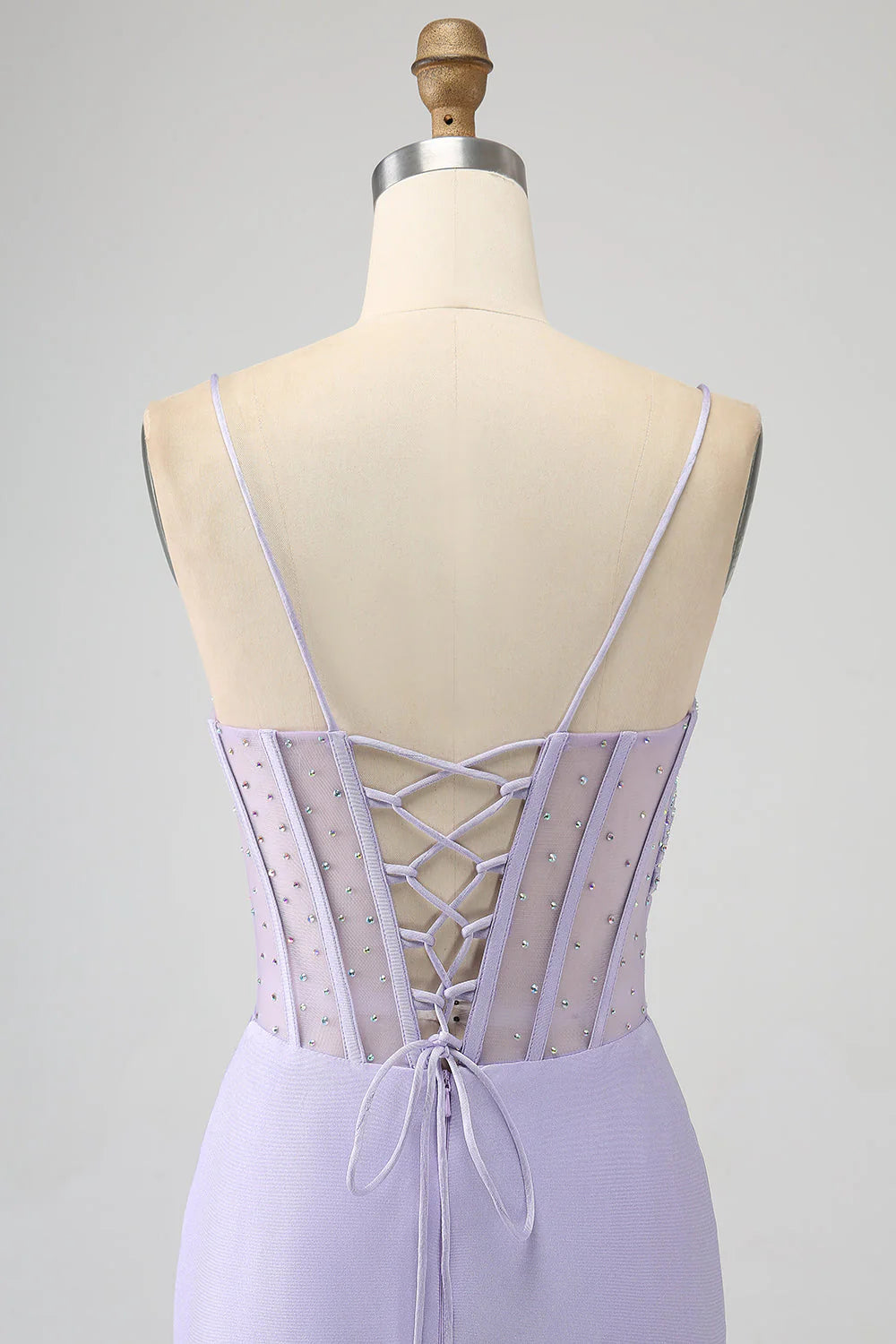 Sequin light purple tight fitting corset fish tail long slit prom dress