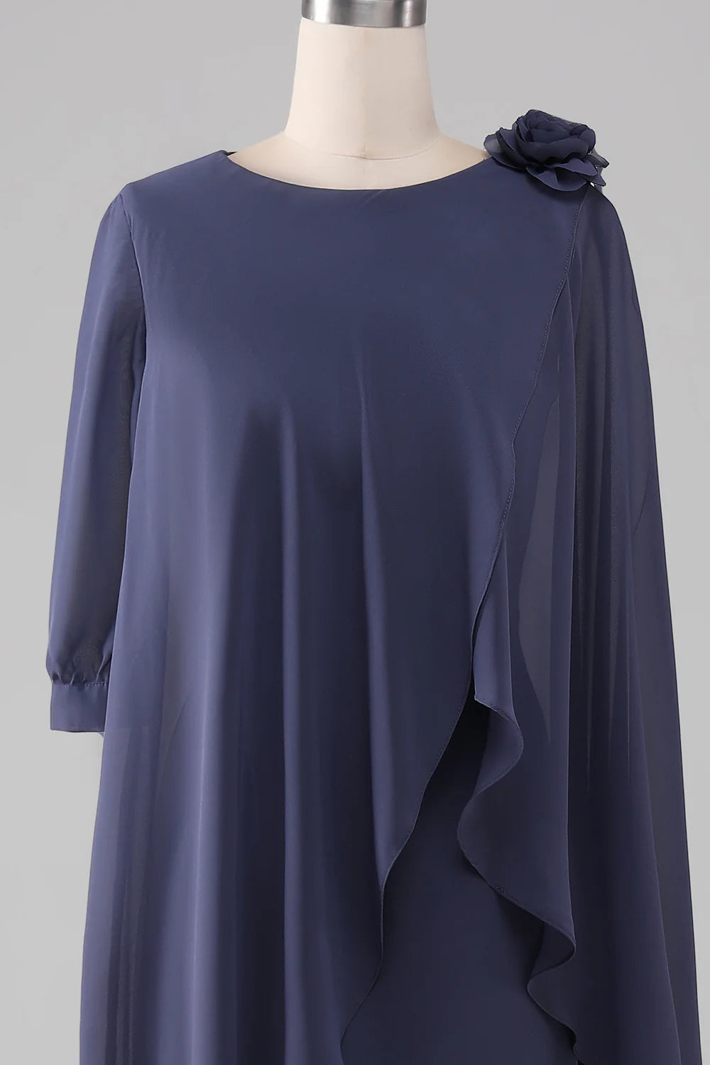 Low round neck knee length chiffon bridal mother gown