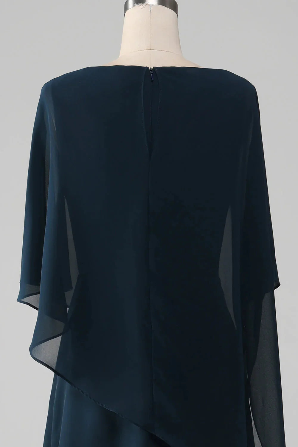 Elegant Relaxed Shift Silhouette Round Neck Cape Sleeve Closed Back Midi Mother of the Bride Dress