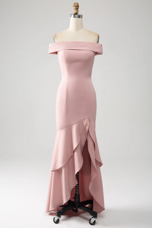 Pink fishtail ruffled edge Mother of the Bride Dress