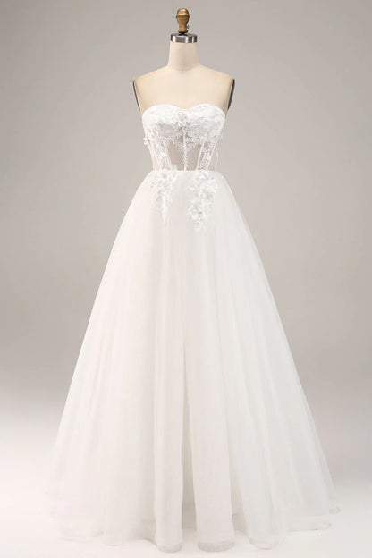 Decal Off Shoulder sheer wedding dress