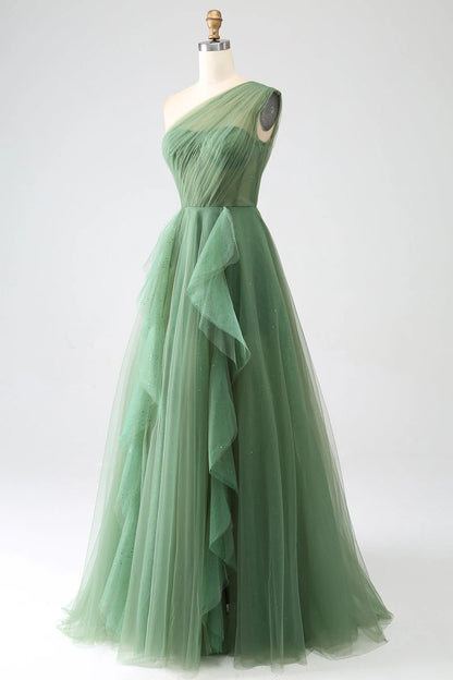 Navy blue sheer A-line shoulder length prom dress
