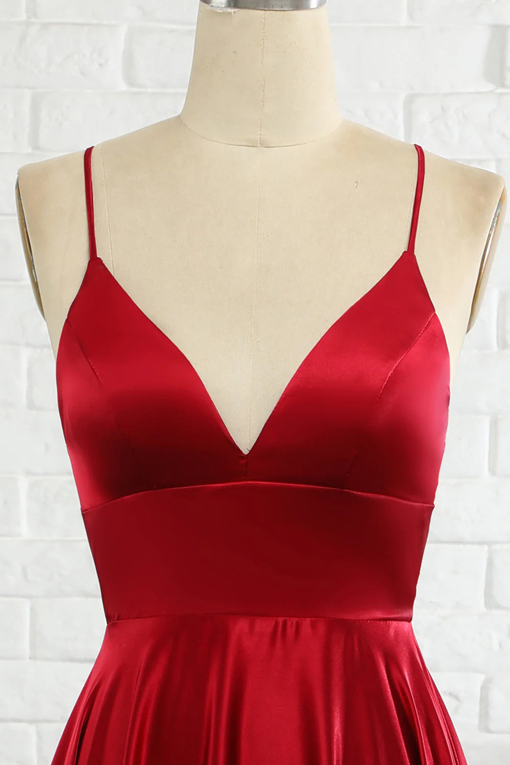 Minimalist A-line thin shoulder strap wine red long prom dress