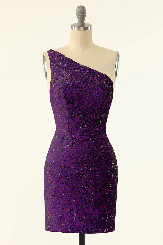 Purple shoulder sequins Cocktail Dresses