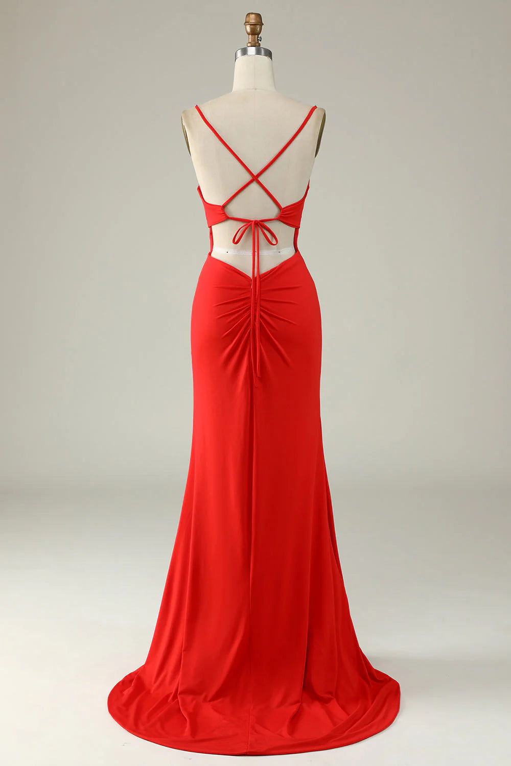 Fish tail thin shoulder strap navy blue plus size front slit prom dress