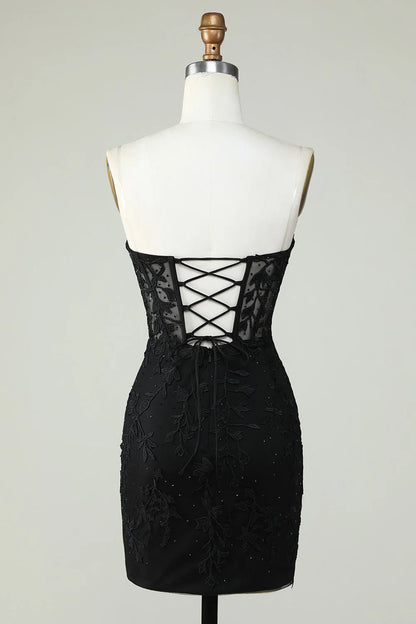 Bodycon Sweetheart Black Tight Bra Short with Decal Cocktail Dresses