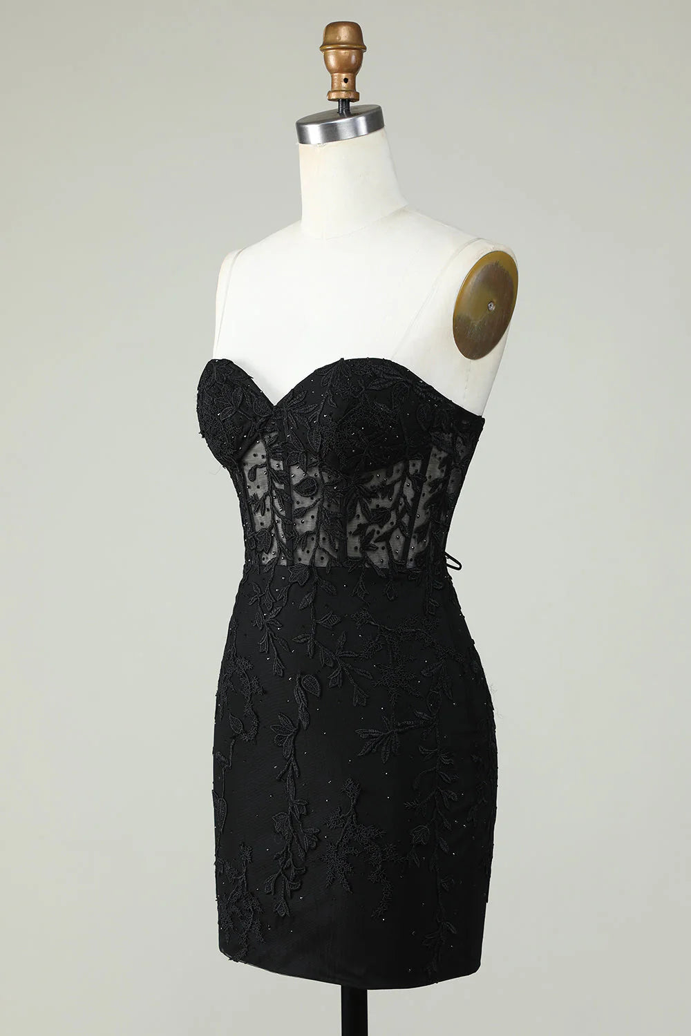 Bodycon Sweetheart Black Tight Bra Short with Decal Cocktail Dresses