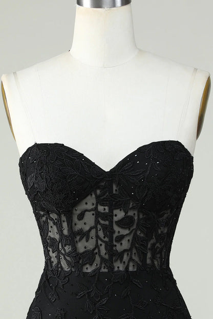Bodycon Sweetheart Black Tight Bra Short with Decal Cocktail Dresses