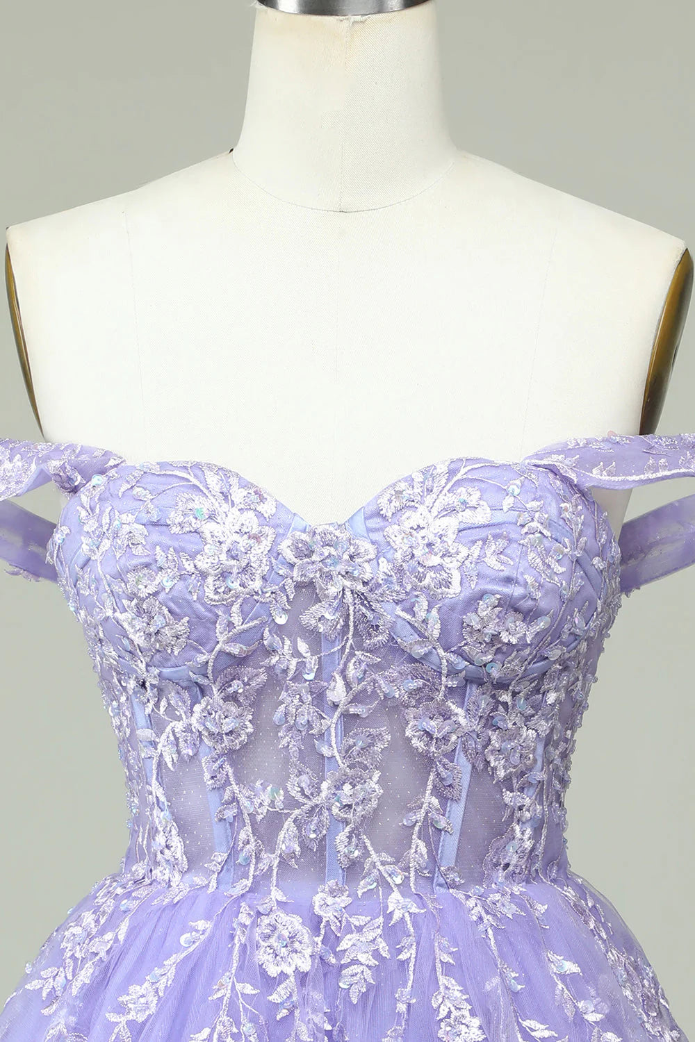 A Line Off Shoulder Light Purple Tight Corset Sticker Cocktail Dresses