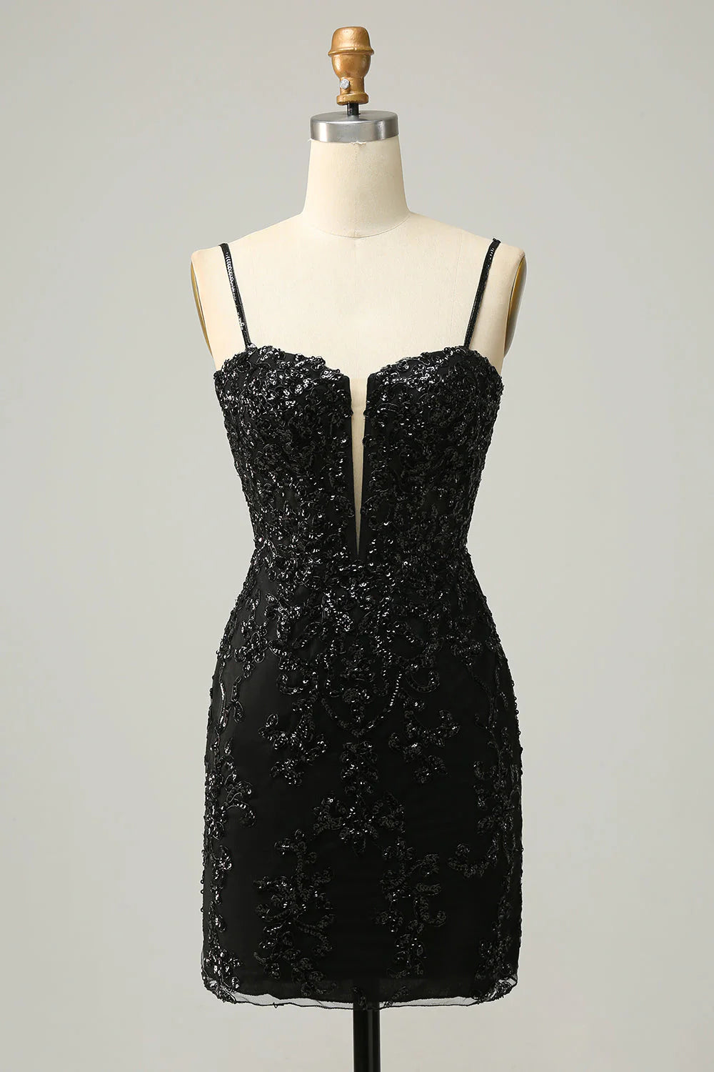 Tight and slim shoulder straps in navy blue sequins short cross back Cocktail Dresses