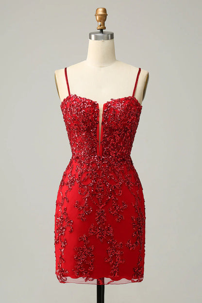 Tight and slim shoulder straps in navy blue sequins short cross back Cocktail Dresses