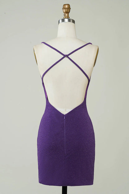 Fashionable deep V-neck purple short back cross Cocktail Dresses