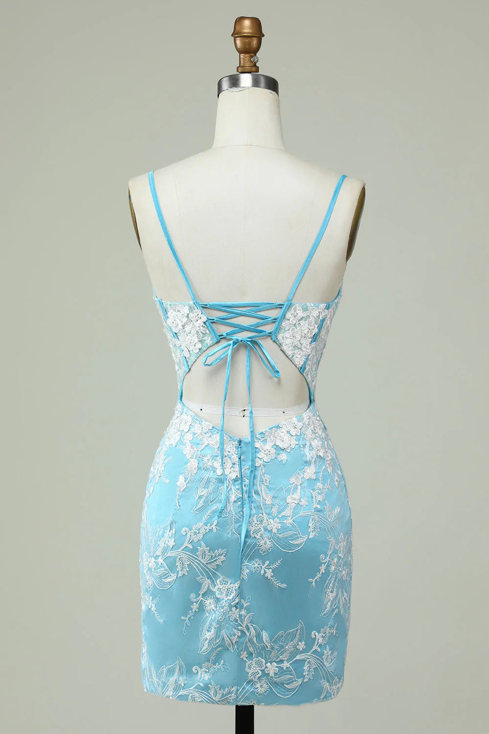 Thin shoulder strap light blue decal short Cocktail Dresses