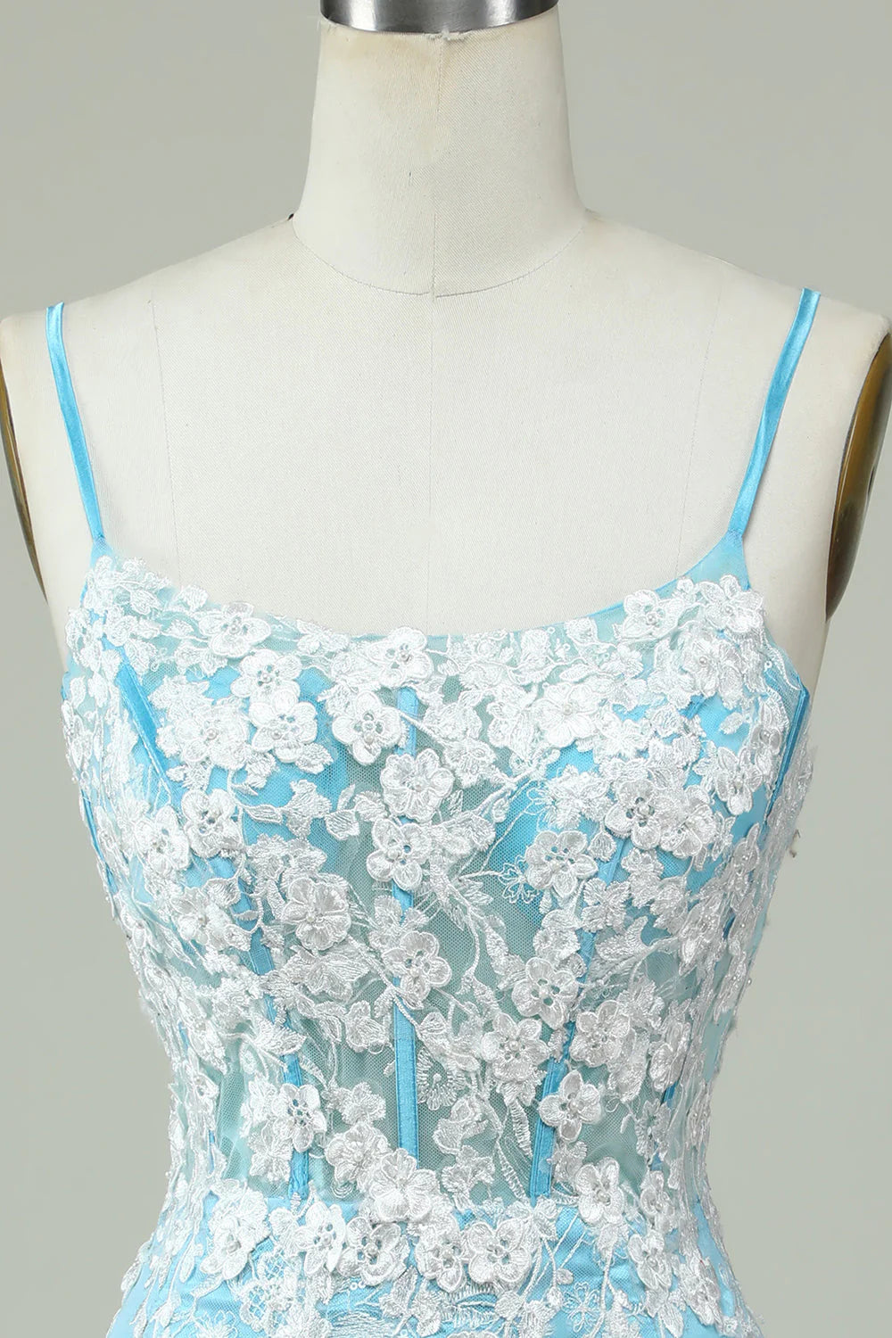 Thin shoulder strap light blue decal short Cocktail Dresses